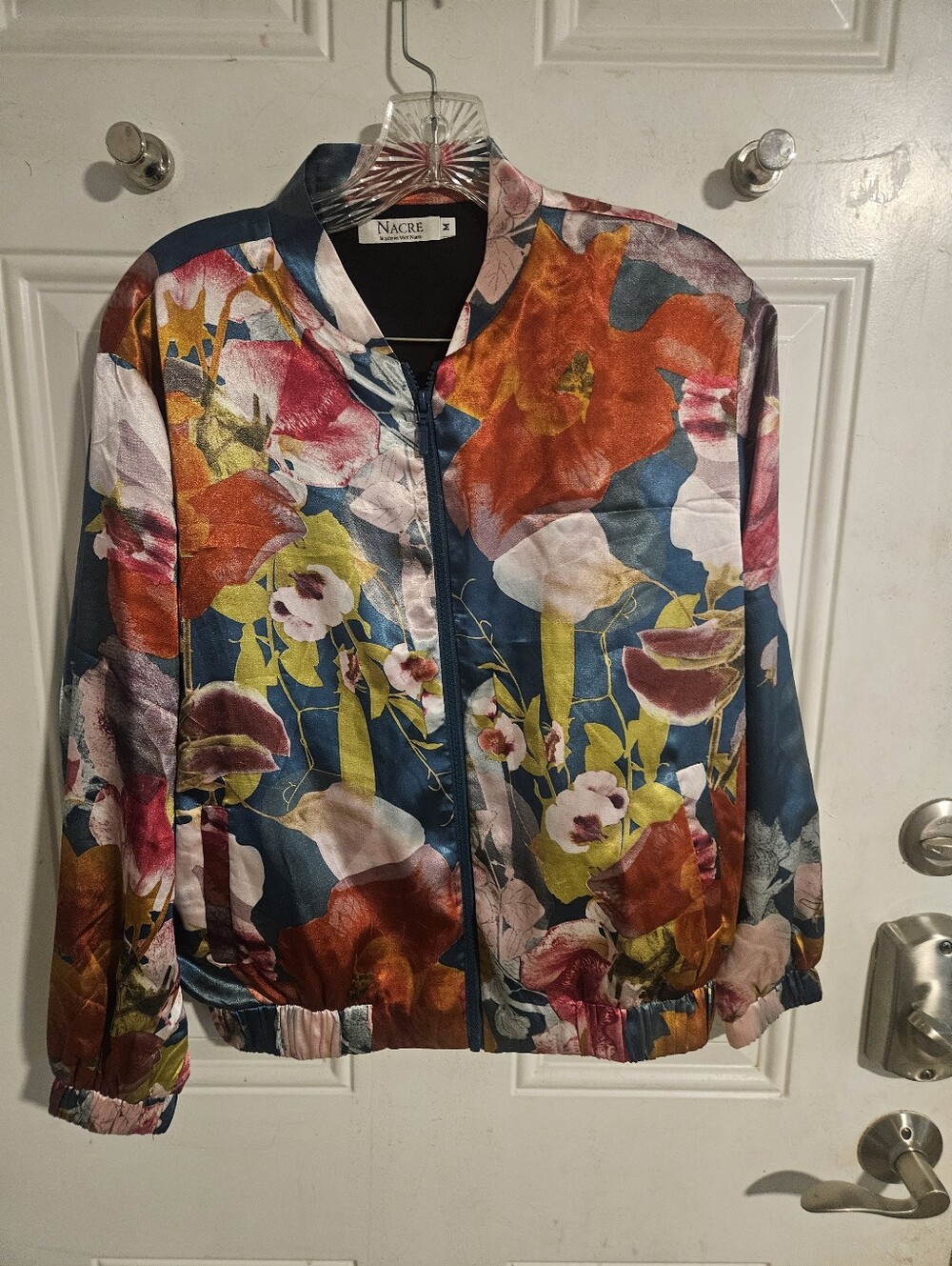 Nacre Medium Unisex Floral Satin Bomber Jacket - Multicolor